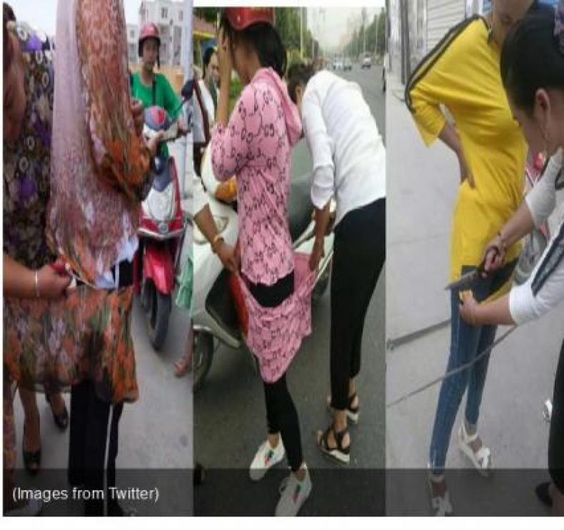 Rezim Komunis Cina Terciduk, Potongi Baju Panjang Muslimah Uighur