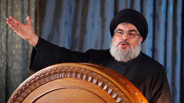 Lebanon's Hezbollah leader Hassan Nasrallah addresses supporters during a religious ceremony in Beirut