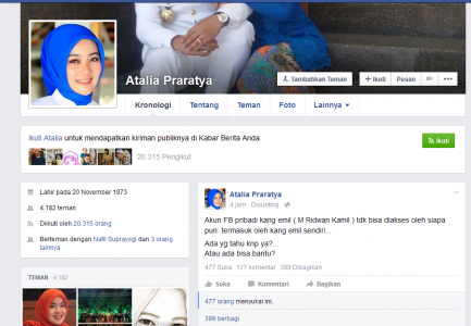 Usai Media Angkat Klarifikasi Ridwan Kamil Atas Klaim Pendukung Ahok, FB Kang Emil Kena Hack