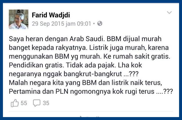 Farid Wadjdi: Heran, BBM Dijual Murah Banget, Listrik Murah, Sekolah Gratis, Tidak Ada Pajak, Tapi Kenapa Saudi Tidak Bangkrut?