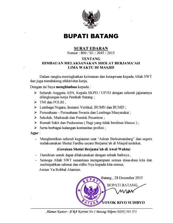 SE Sholat Jamaah_Bupati Batang
