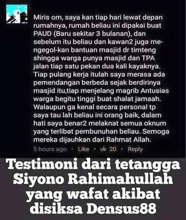 Inilah Kesaksian Tetangga Siyono, Korban Densus 88