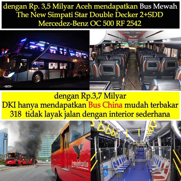 Dengan Rp.3,5 M Aceh Dapat Bus Tingkat Mewah Eropa, Bandingkan Dengan Bus TransJakarta Yang Jelek Dari Cina Seharga Rp.3,7 M: Ahok Bersih?