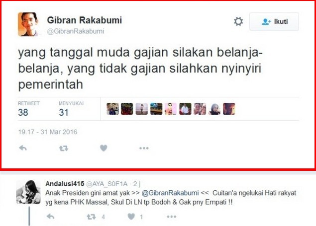 Cuitan Gibran Rakabumi Dianggap Hina Jutaan Pekerja Pribumi Yang Kena PHK