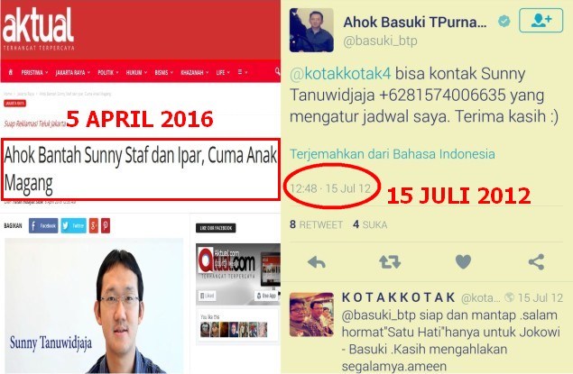 Soal Sunny, Arsip Twitter Ungkap Ahok Bohong