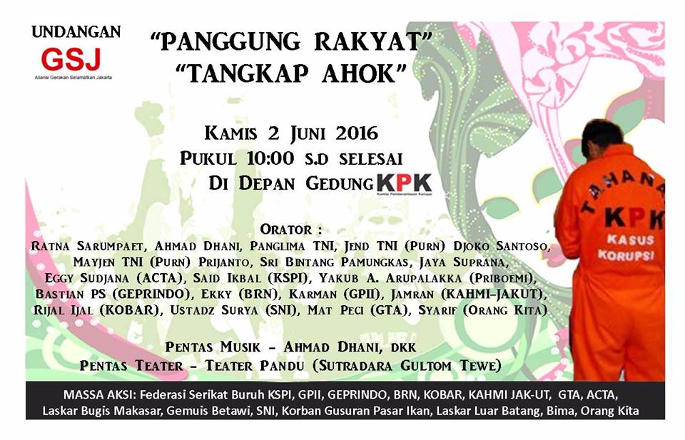 Undangan Terbuka: "Panggung Rakyat Tangkap Ahok" di Depan Balaikota DKI Besok