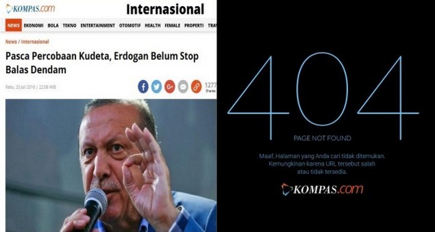 Reaksi Keras Umat Islam, KOMPAS Akhirnya Hapus Berita Sinis Soal Erdogan
