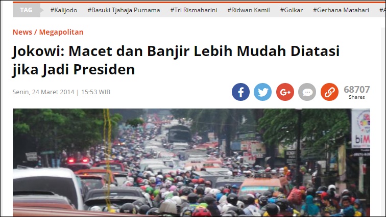 #MenolakLupa, Jokowi: Macet dan Banjir Lebih Mudah Diatasi jika Jadi Presiden