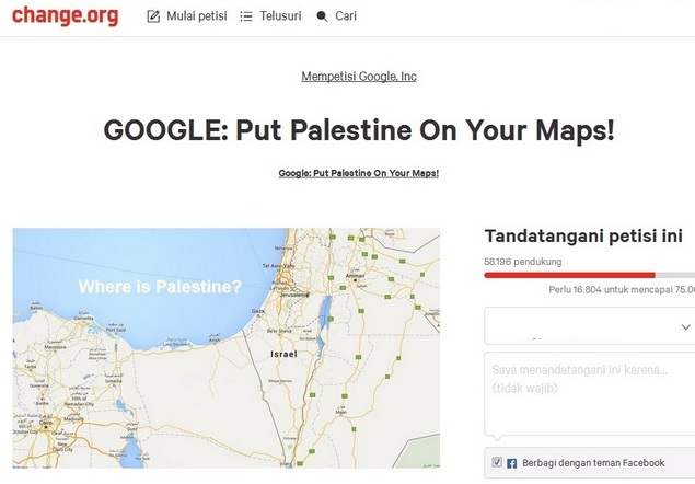 Hapus Nama Palestina, Warga Dunia Petisikan Google