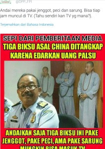FPI Sindir Media TV Tidak Tayangkan Berita 'Biksu' China Pengedar Uang Palsu karena Tidak Berjenggot, Tidak Berpeci