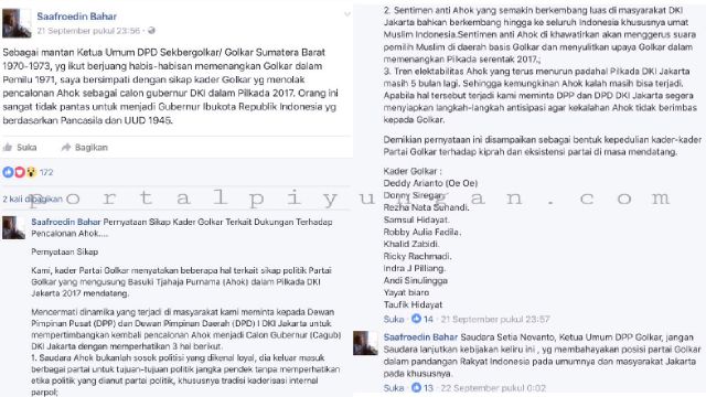 Tokoh Senior Golkar Ingatkan Setya Novanto Agar Tarik Dukungan Dari Ahok