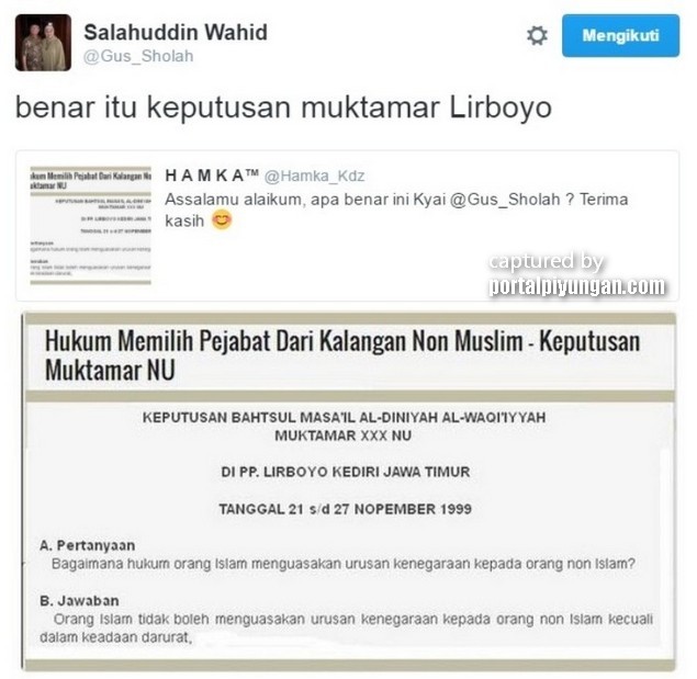 Gus Sholah: Keputusan Muktamar NU di Lirboyo, Umat Islam HARAM Pilih Pemimpin Kafir