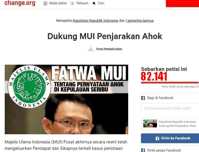 Sebarkan! Petisi "Dukung MUI, Penjarakan Ahok" Sudah Capai Ratusan Ribu
