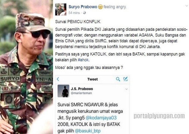 Suryo Prabowo: Survei SMRC Ngawur, Saya Katolik, Istri Batak, Gak Pilih Ahok!