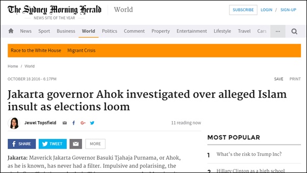 Media Australia Soroti Kasus Penistaan Agama: Ahok Tidak Punya Filter Dalam Berbicara