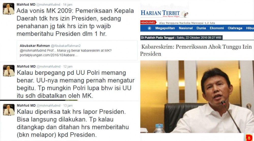 Mahfud MD: Pemeriksaan Kepala Daerah Tak Harus Izin Presiden, Polri Lupa UU itu Sudah Dibatalkan MK