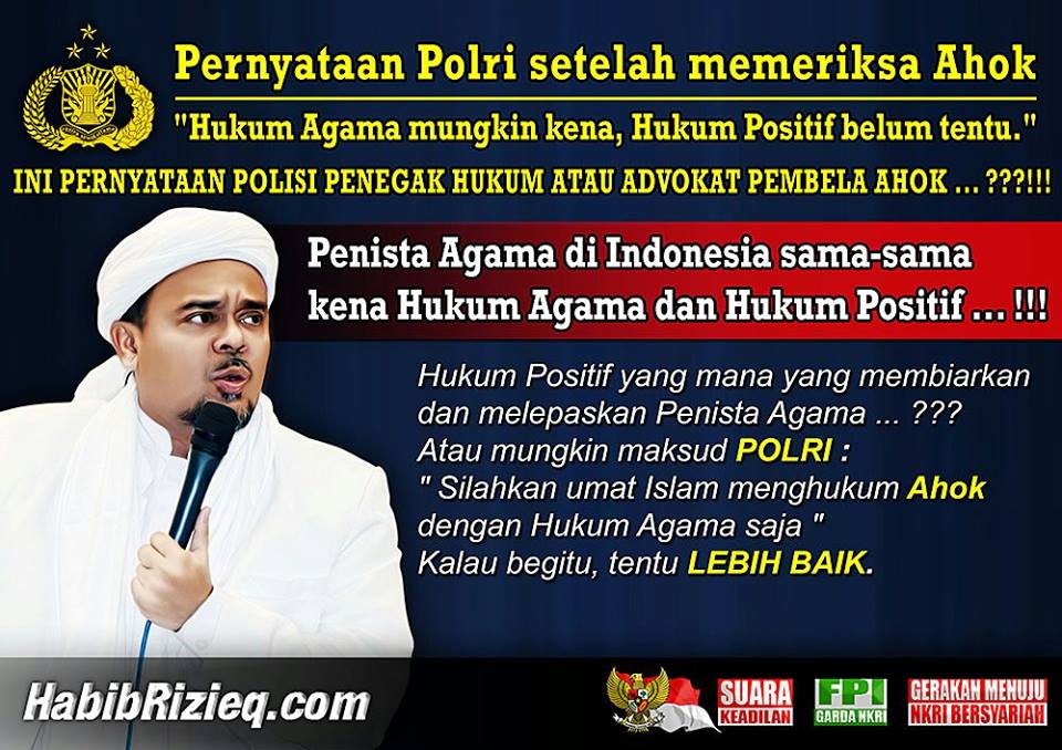 "Hukum Agama Mungkin Kena, Hukum Positif Belum Tentu", FPI: Ini Polisi atau Advokat Ahok?!
