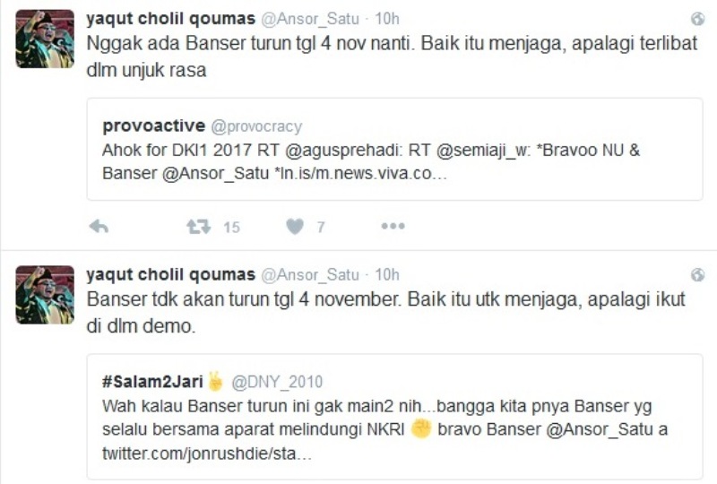 Ketua Umum GP-Ansor Pastikan Banser Tidak Ikut Aksi 4 Nov Sebagai Apa pun