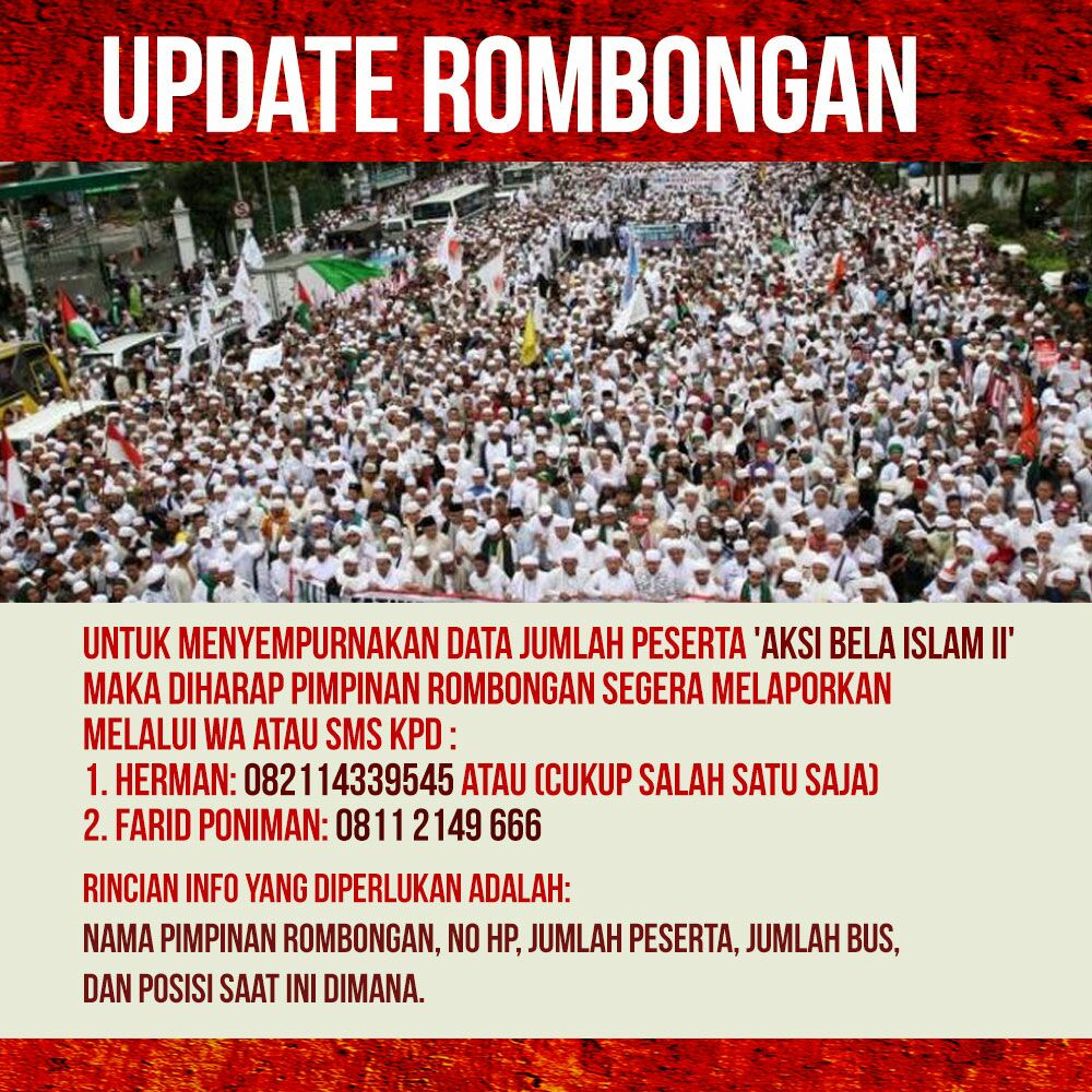 Penting Untuk Peserta Aksi: Update Rombongan ke Korlap Pusat