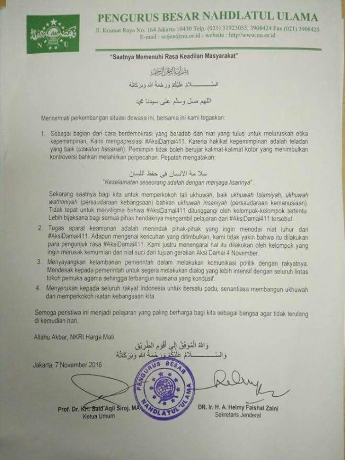 PBNU: Kericuhan di Bela Islam Bukan Ulah Massa Aksi