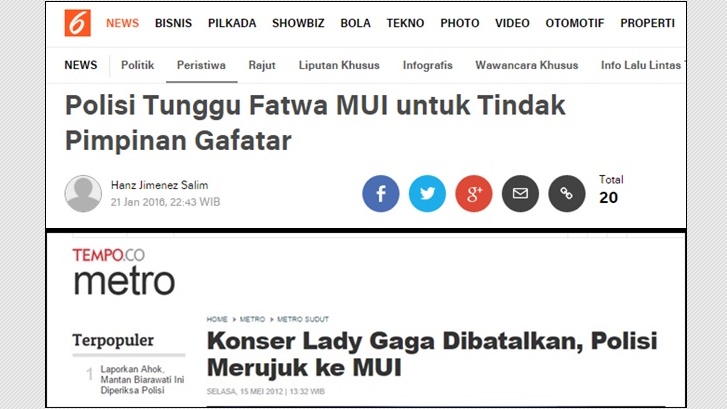 Kasus Gafatar dan Lady Gaga, Polisi Selalu Merujuk ke MUI, Kenapa Soal Ahok Enggak?