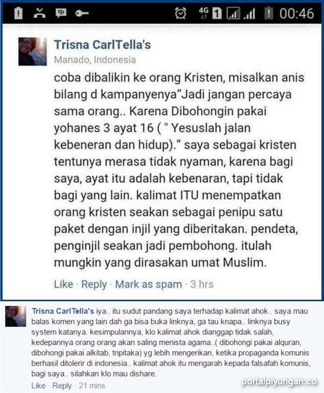 Trisna CarlTella's (Kristen): Kalimat Ahok Itu Mengarah Pada Falsafah Komunis