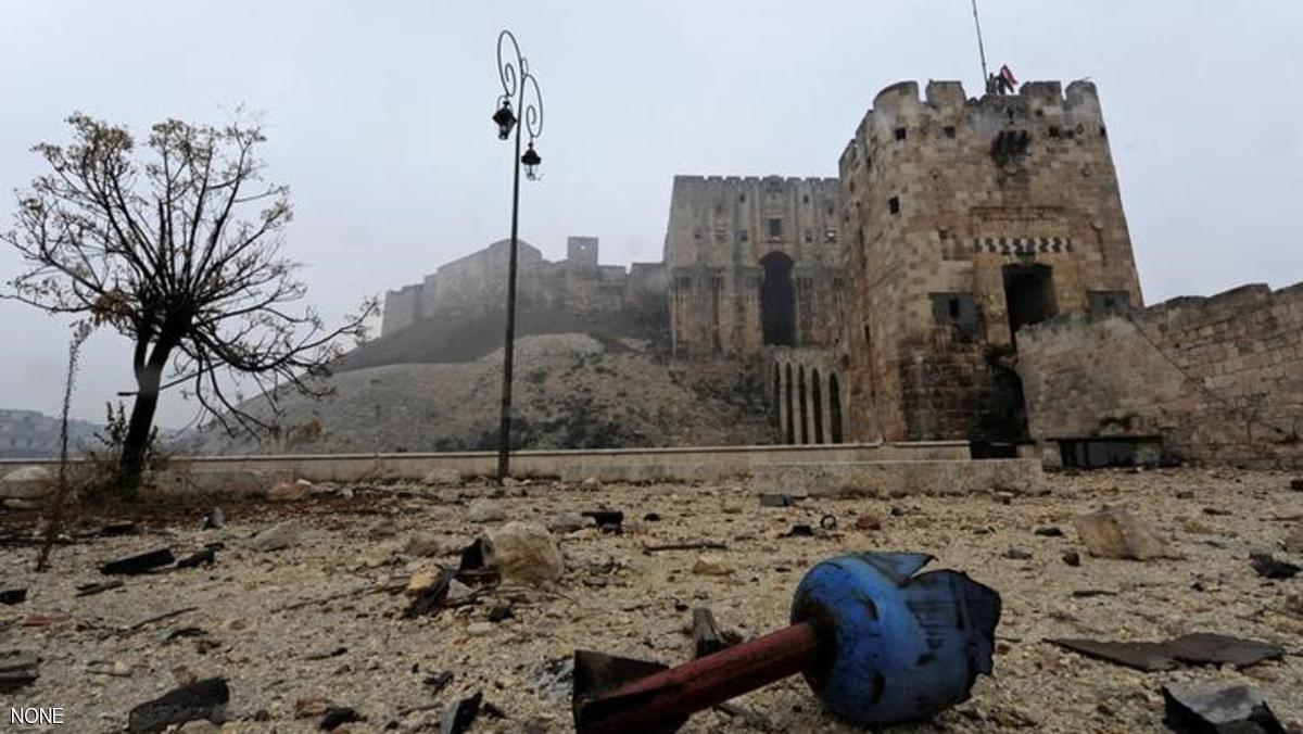 The remains of a shell are pictured outside Aleppo's historic citadel, during a media tour, Syria December 13, 2016. REUTERS/Omar Sanadiki