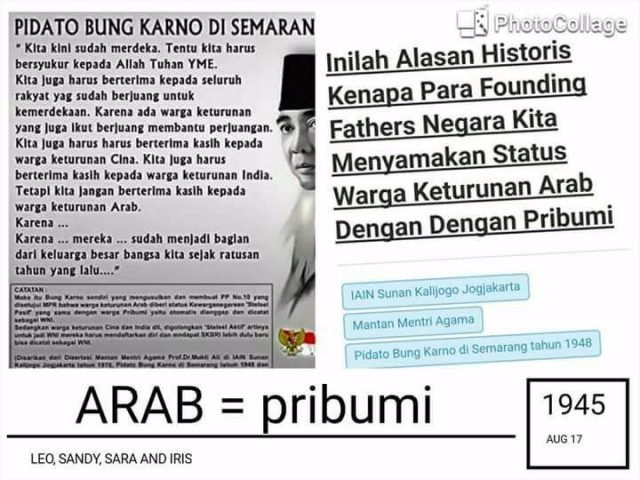 Bung Karno: Orang Arab di Indonesia Itu Pribumi!