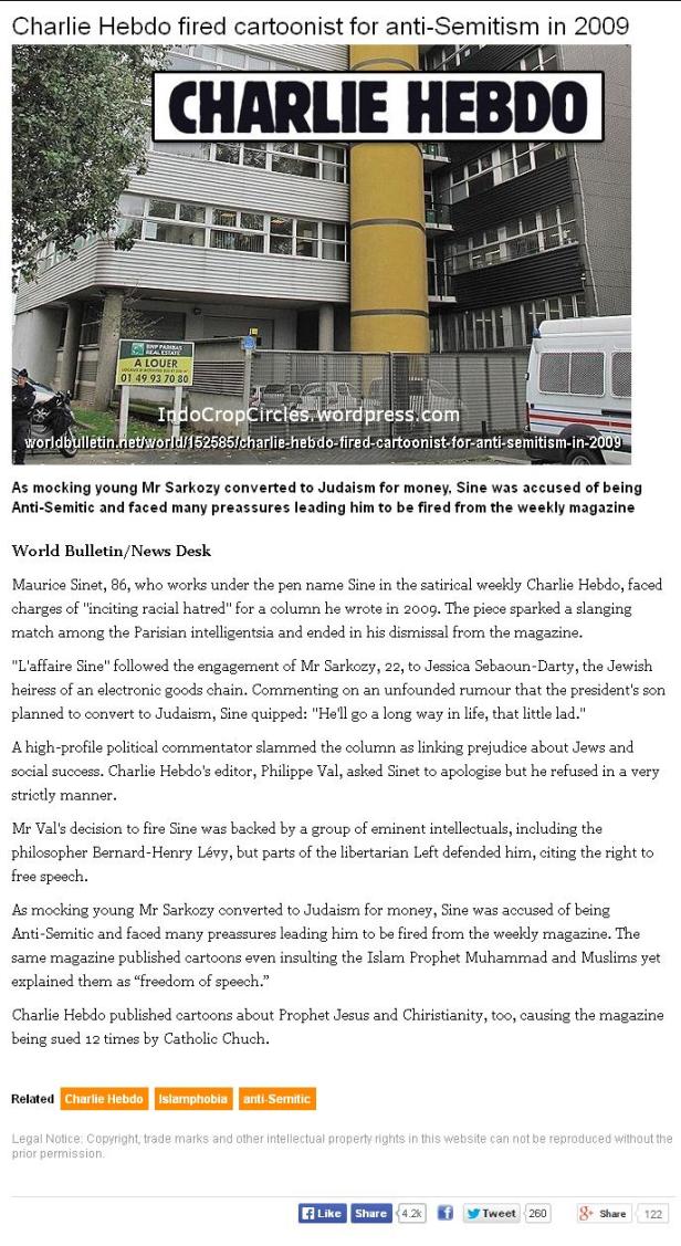 Charlie Hebdo fired cartoonist anti-semitism in 2009