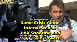 Crisis Actor yang sama ketika Penembakan di bandara Los Angeles dan tragedi WTC 9/11 Twin Towers, diwawancarai kesaksiannya oleh stasiun televisi.