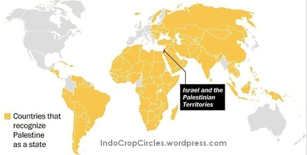 Negara-negara di dunia yang telah mengakui Negara Palestina yang merdeka (warna kuning).