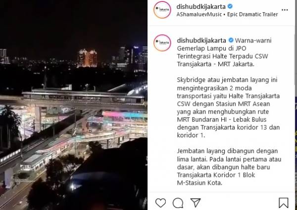 Indahnya JPO Terintegrasi Halte Terpadu CSW Transjakarta-MRT dengan Lampu Warna-Warni
