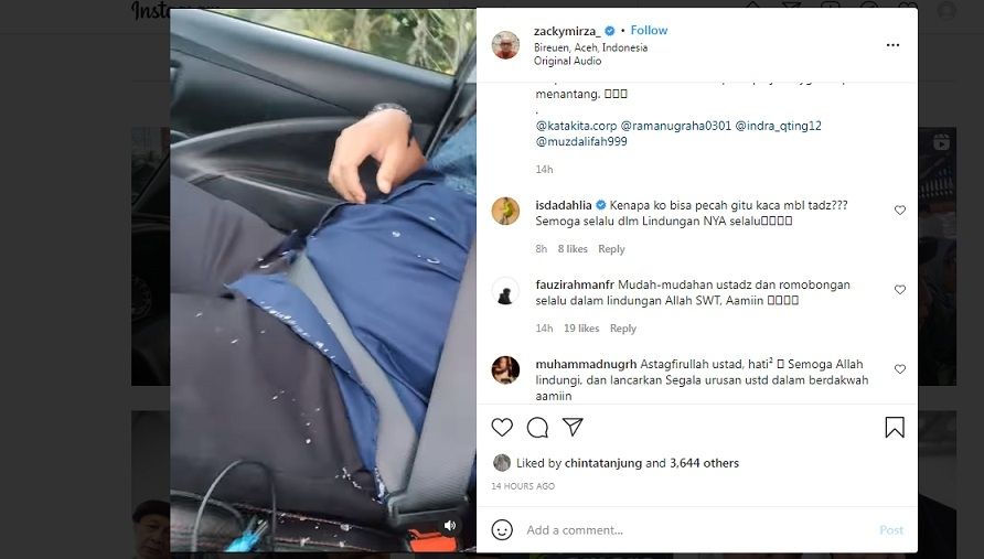 Ustaz Zacky Mirza alami kecelakaan [Instagram]