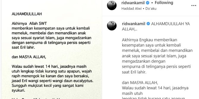 Ridwan Kamil Ungkap Kondisi Eril Ditemukan: Masih Utuh, Wangi Seperti Daun Eucalyptus