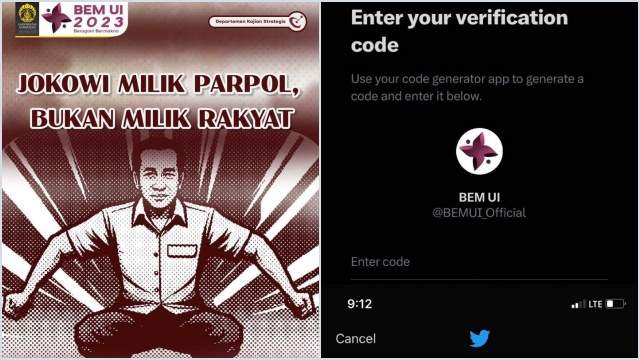 Akun Twitter BEM UI Diretas Usai Sebut 'Jokowi Milik Parpol, Bukan Milik Rakyat'