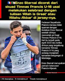 Selebrasi Dengan Tulisan "Allah is Great", Enzo Sternal Dicoret dari Skuad Timnas Prancis U-16