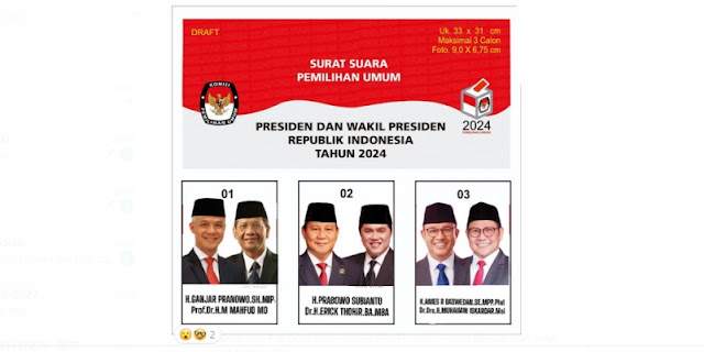 Beredar di Medsos Desain Surat Suara 3 Paslon: Ganjar Mahfud, Prabowo Erick dan Anies Muhaimin