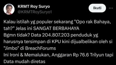 Angaran Pemilu Sebesar Rp76,6 Triliun DPT Bisa Diretas, Roy Suryo: Opo rak Bahaya, tah? Memalukan