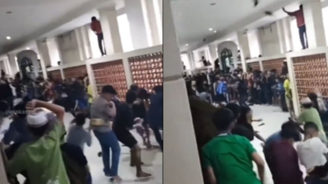Antre THR, Sekumpulan Bocah Saling Lempar Sandal di Masjid Raya Makassar Tuai Sorotan