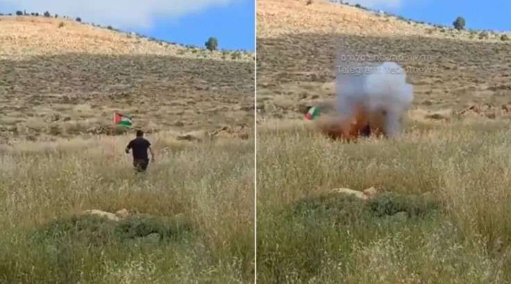 (Video) Detik-Detik Pemukim Israel Tendang Bendera Palestina yang Dipasangi Peledak