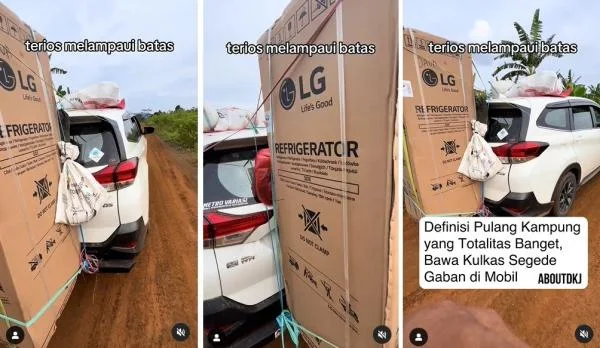 Bikin Heboh, Pemudik Ini Sampai Bawa Kulkas Besar di Mobil, Netizen: Bahaya!