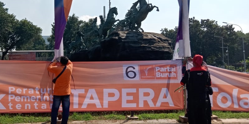 Demo Tolak Tapera, Buruh Kumpul di Patung Kuda