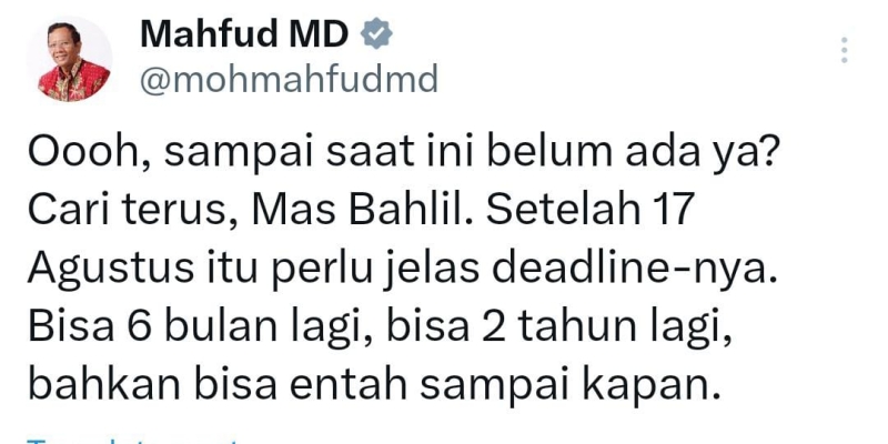 Ledekan Mahfud MD Tentang Nihilnya Investasi Asing di IKN: Cari Terus Mas Bahlil