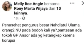 Sebut Orang NU Bodoh dan Korup, Akun FB Ini Berujung Dilaporkan, GP Ansor: Tak Layak...