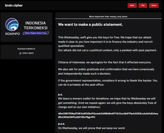 Belum Ada Update Terkait Janji Hacker Beri Kunci Data PDN Hari Ini