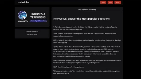 Hacker Brain Cipher Tepati Janji, Kirim "Kunci" Enkripsi Ransomware PDN, Begini Katanya