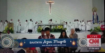 Begini Contoh Running Text Azan Maghrib Saat Misa Paus Fransiskus