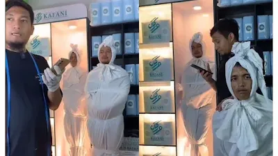 Viral Jualan Kain Kafan Pakai Cosplay Pocong, Tuai Pertanyaan Kocak dari Netizen