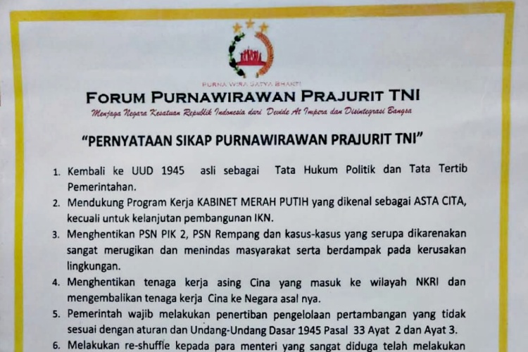 Jenderal (Purn) Try Sutrisno Dukung Pelengseran Gibran