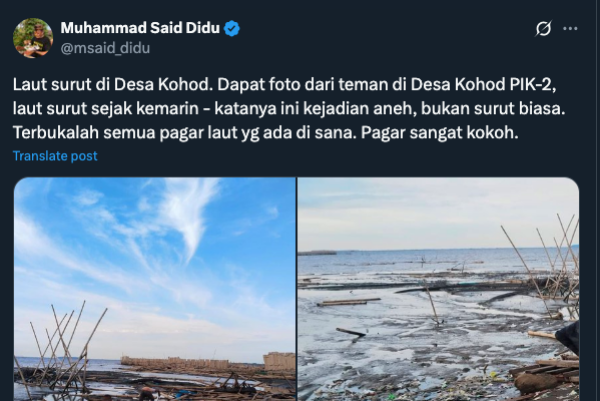 Said Didu: Aneh, Laut Surut di Desa Kohod...